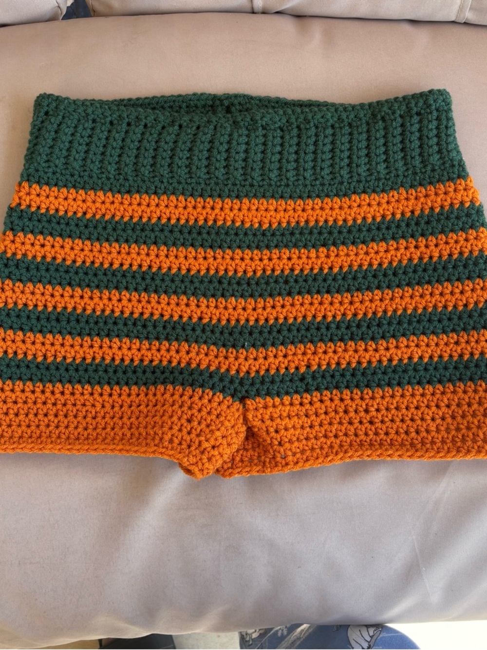 Handmade Crochet Striped Women’s Shorts - Green & Orange